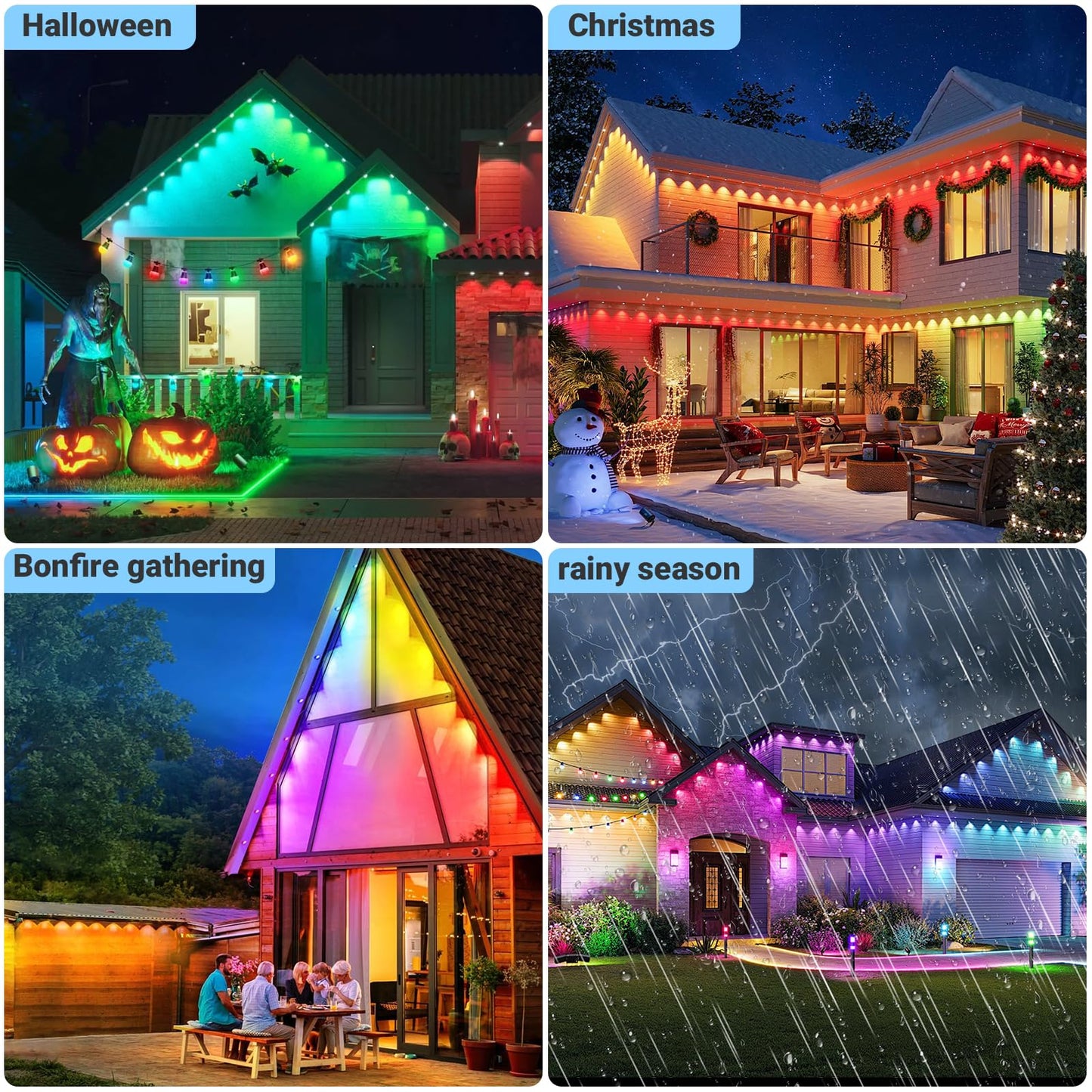 Jzvgen Permanent Outdoor Light For House 50Ft Rgb Outdoor Light With 30 Led Lights Ip67 Waterproof With App/Remote Control For All Holiday Decor Decorations Lights
