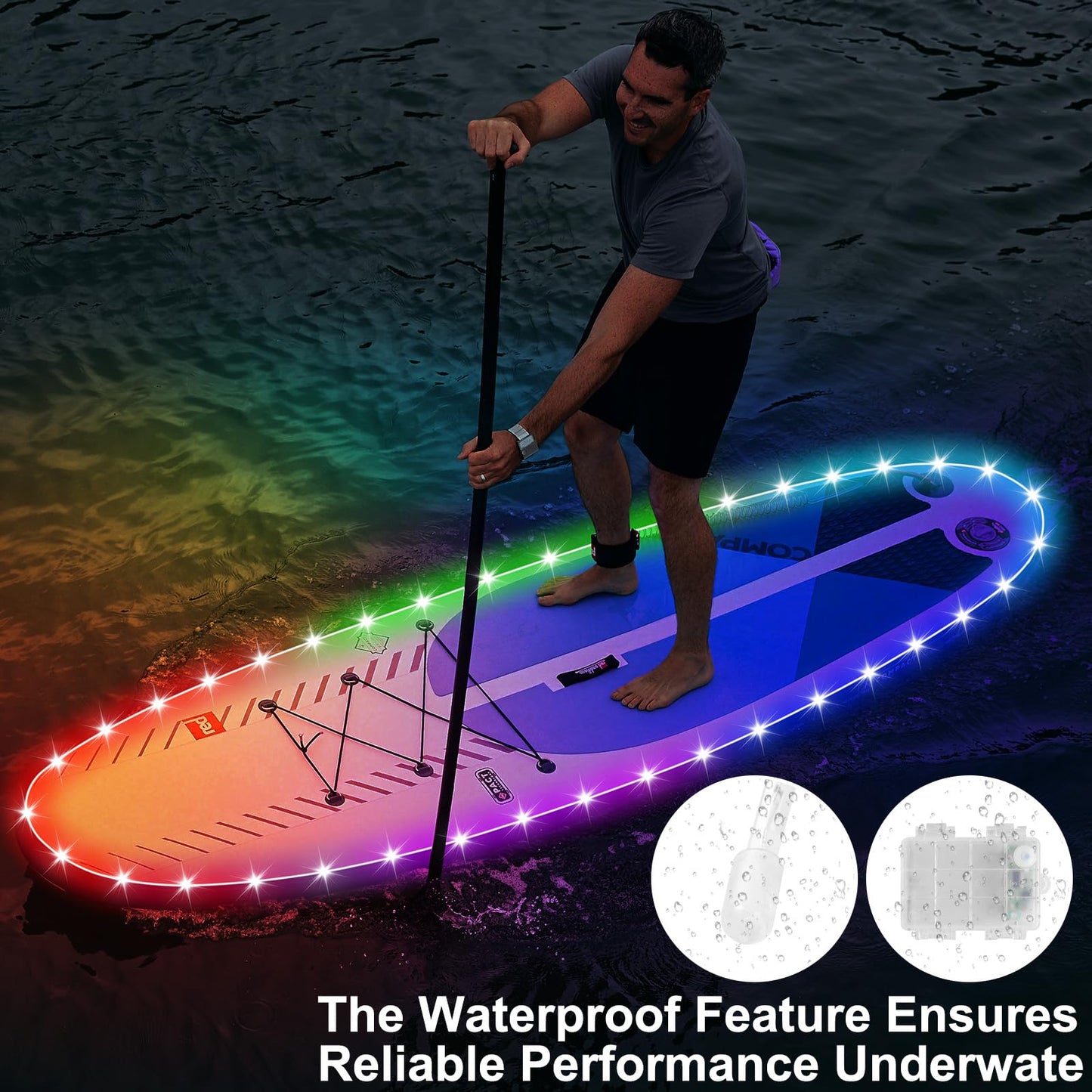 LYCARESUN Kayak Paddle Board Lights, Battery Operated LED with Remote, 16 Colors, 7 Modes, Waterproof, 26ft