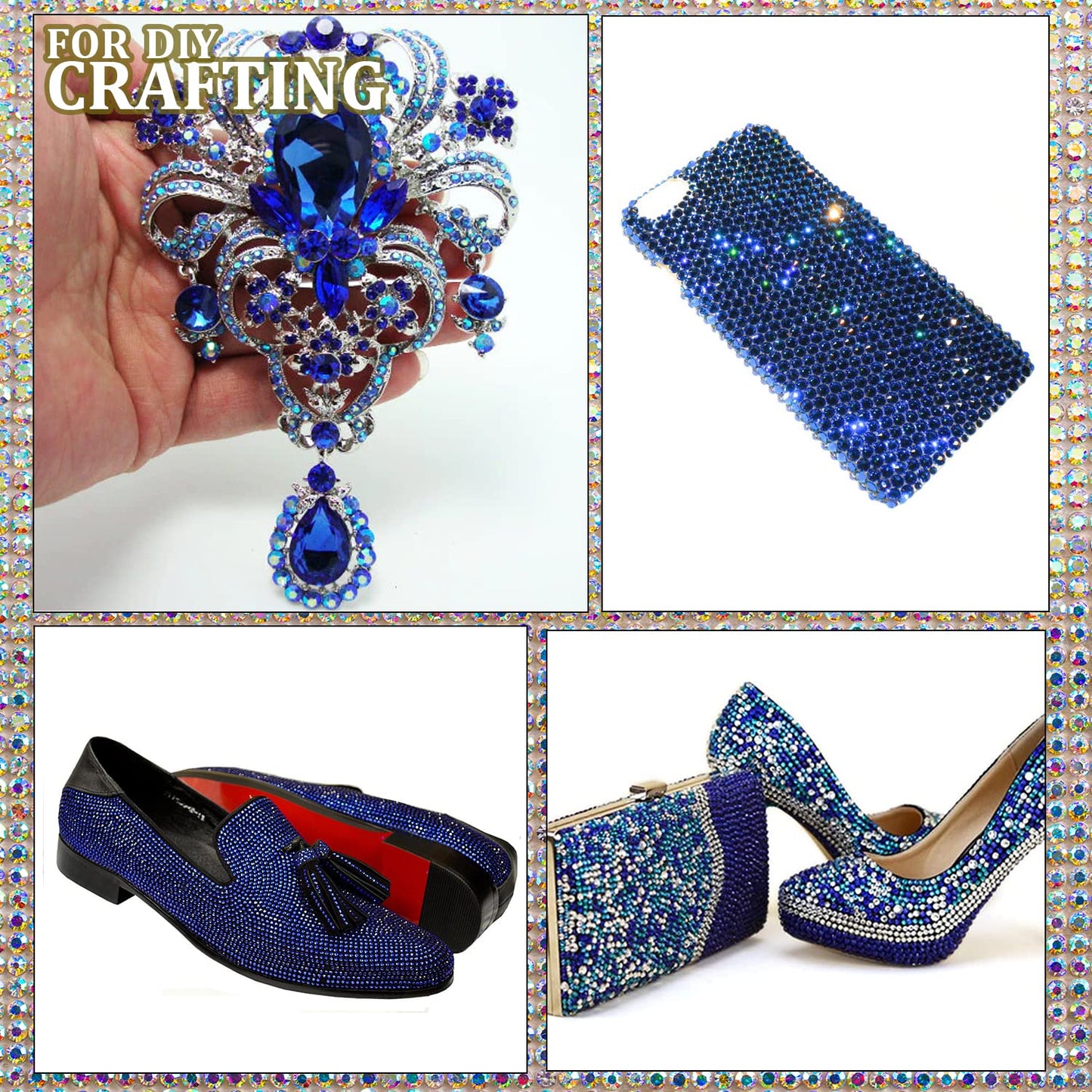 One Pack 2000 Pcs of Flatback Round Royal Blue Rhinestones 6 Sizes (1.5-6 mm) with Nail Art Rhinestone Picker Pencil and Tweezer
