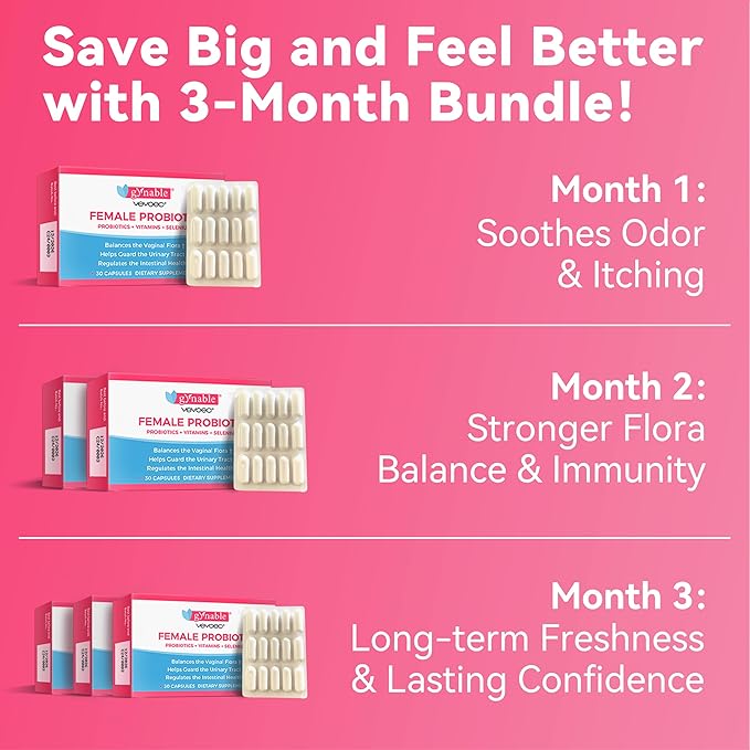 Gynable Vaginal Probiotics for Womem,Female Probiotic for pH Balance with Lactobacillus 5 Billion CFU Probiotics Blend,Selenium-Vitamin D3,Promote Healthy Vaginal Odor & Vaginal Flora,30 Count