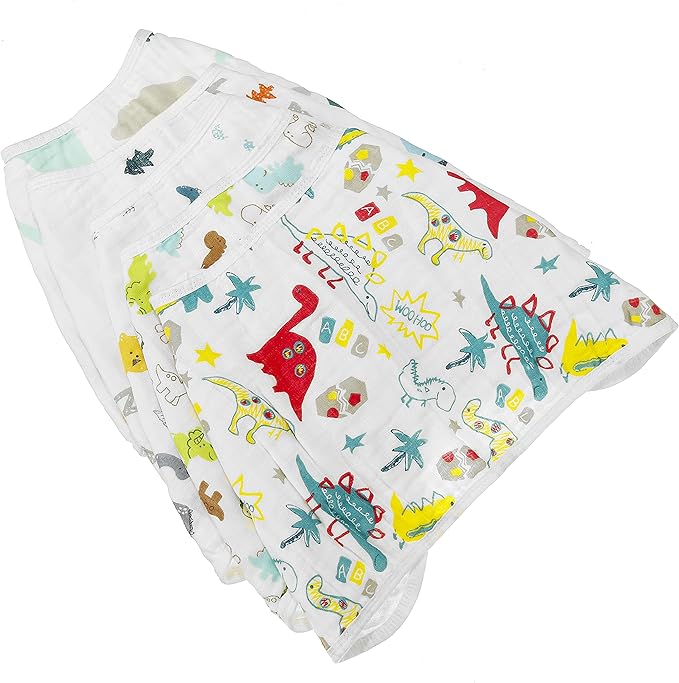 ShoppeWatch Muslin Burp Cloths Baby Burping Bibs 100% Organic Cotton 5-Pack Large 6 Layers Thick Soft Absorbent Cloth Spit Up Dribble Towels Rags for Newborns & Babies Unisex Shower Gift BB20