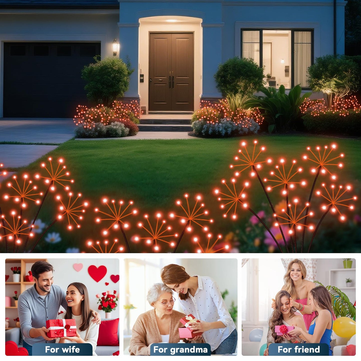 Solar Garden Lights 2 Pack Waterproof Swaying Starburst Light Solar Outdoor Lights For Yard Patio Walkway Pathway Party Wedding Decoration Unique Gifts For Women Orange