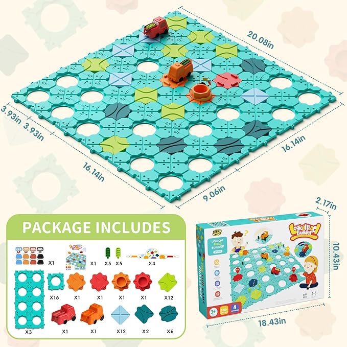 Logic Road Builder Kids Toys, Large Puzzle STEM Board Games for 4 5 6 7 Year Old Boys Girls, Educational Montessori Brain Teasers Puzzles Birthday Gifts Toys for Ages 4-8 Year Old