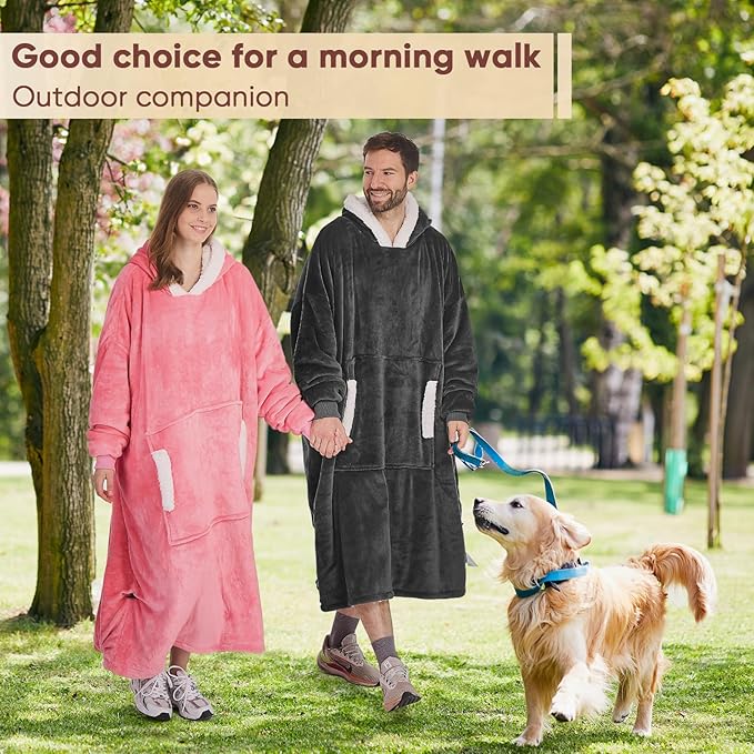 yescool Wearable Blanket Hoodie, Flannel Sherpa Fleece Blanket Sweatshirt for Adults Women Men,One Size Fits All