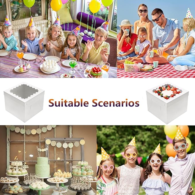 10pcs Tall Cake Boxes,10x10x10 Bakery Boxes for Tier Cakes with Window, 10 Inch Large Baking Boxes,10x10 Square Cardboard Cake Box,Cake Decorating Supplies for Gift Giving