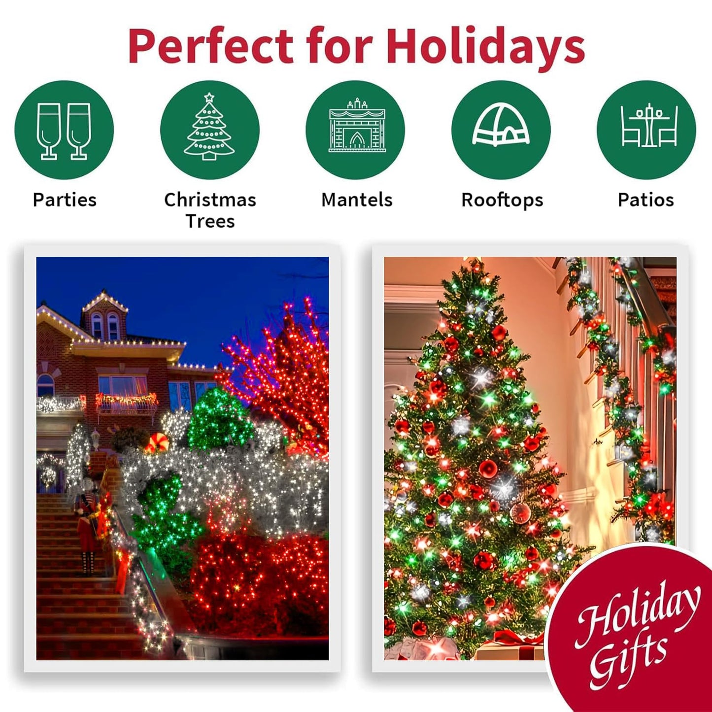 Lamphome 33Ft Christmas Decorative Mini Lights 100 Led Transparent Wire Fairy Starry String Lights Plug In 16 Lighting Modes For Outdoor Xmas Tree Wedding Party Decoration (Red/Green/White)