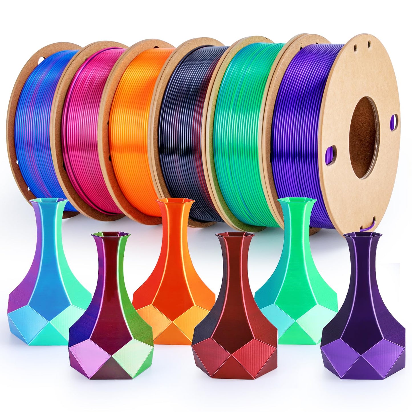 3Dgenius 3D Printer Filament Bundle Silk PLA Filament 1.75mm Pack 3D Printing Filament Pack Silk PLA 3D Printer Filament Fit Mos
