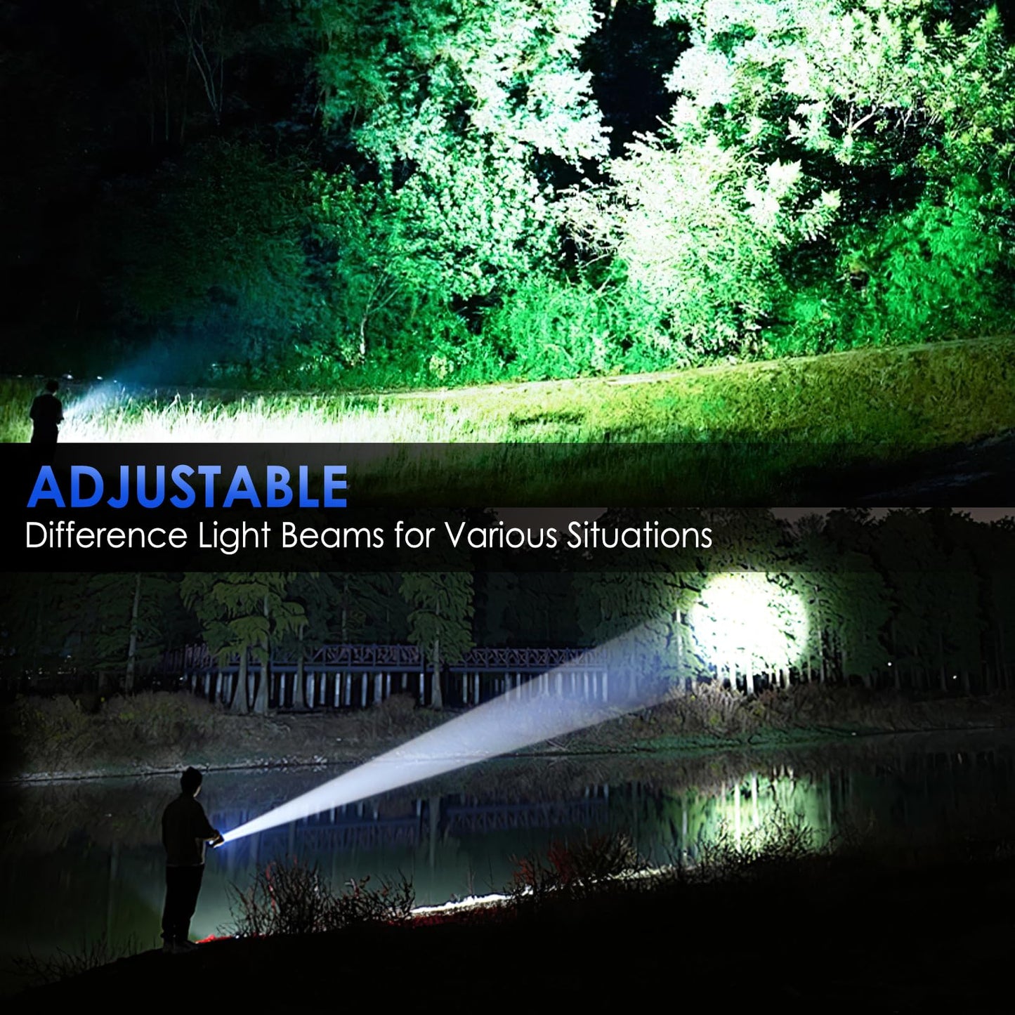 QOPOYU Tactical Flashlight 90,000 Lumen Rechargeable IPX7 Waterproof Aluminum Black Model T90YJ