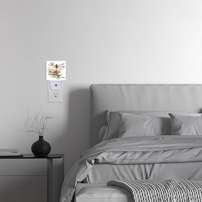 Night Light,Dragonfly Watercolor Night Lights Plug into Wall for Boys Girls Bedroom Decorative Half Round Nightlight Led Lamp 0.5W Sleep Friendly