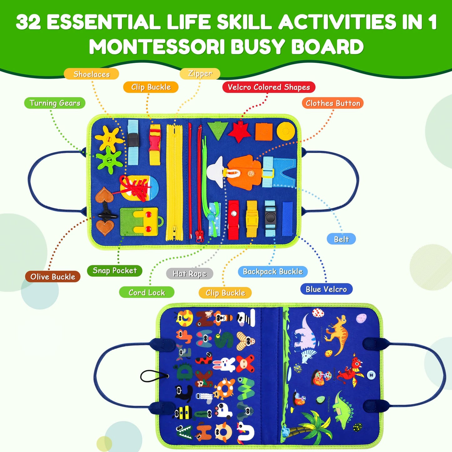 Toddler Busy Board Montessori Toys for 1 2 3 4 Year Old Boy Girl Birthday Gift, Sensory Toys for Toddlers Age1-3, Toddler Travel Busy Books for Airplane Car, Educational Preschool Learning Activity