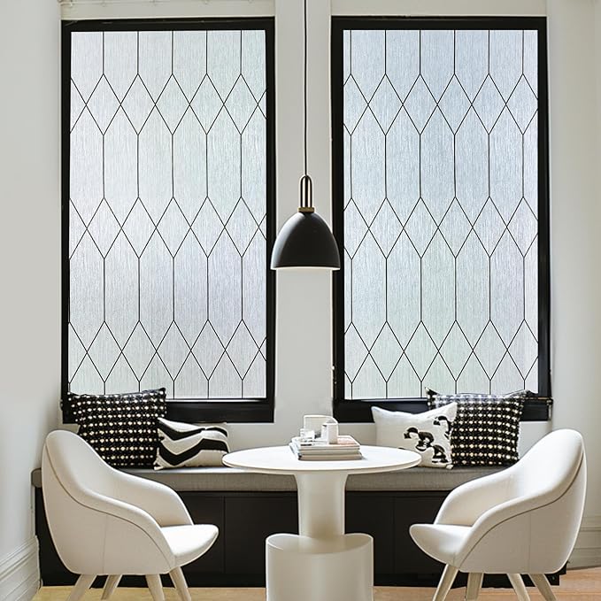 Windimiley Window Privacy Film Stained Glass Static Clings, Bathroom Frosted Leaded Decorative Window Stickers, UV Heat Blocking Opaque Removable for Home Door Coverings (23.6 x 78.5in,Rain)