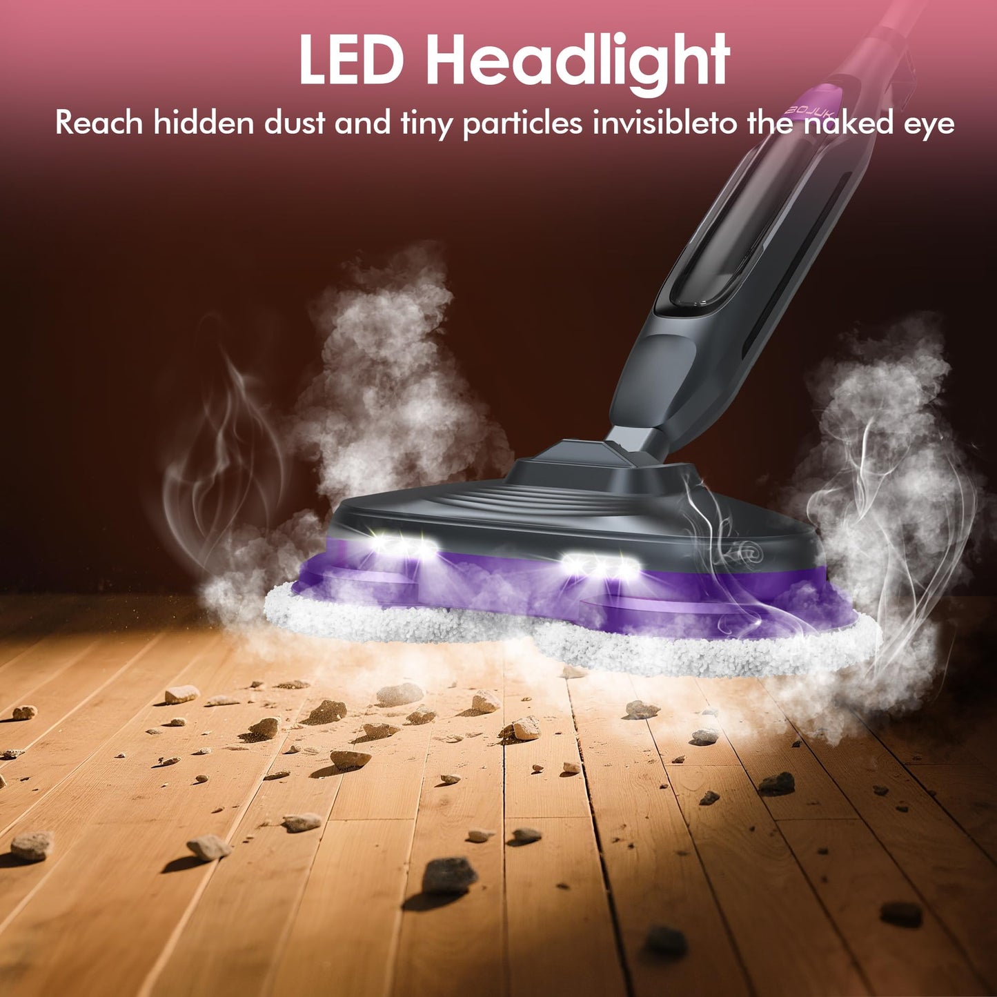 Bojuk Scrub & Steam Mop With Rotating Mop Pads, Led Headlights, 6 Scrub Pads, Large Tank, Swivel Steering, Effortless Scrubbing