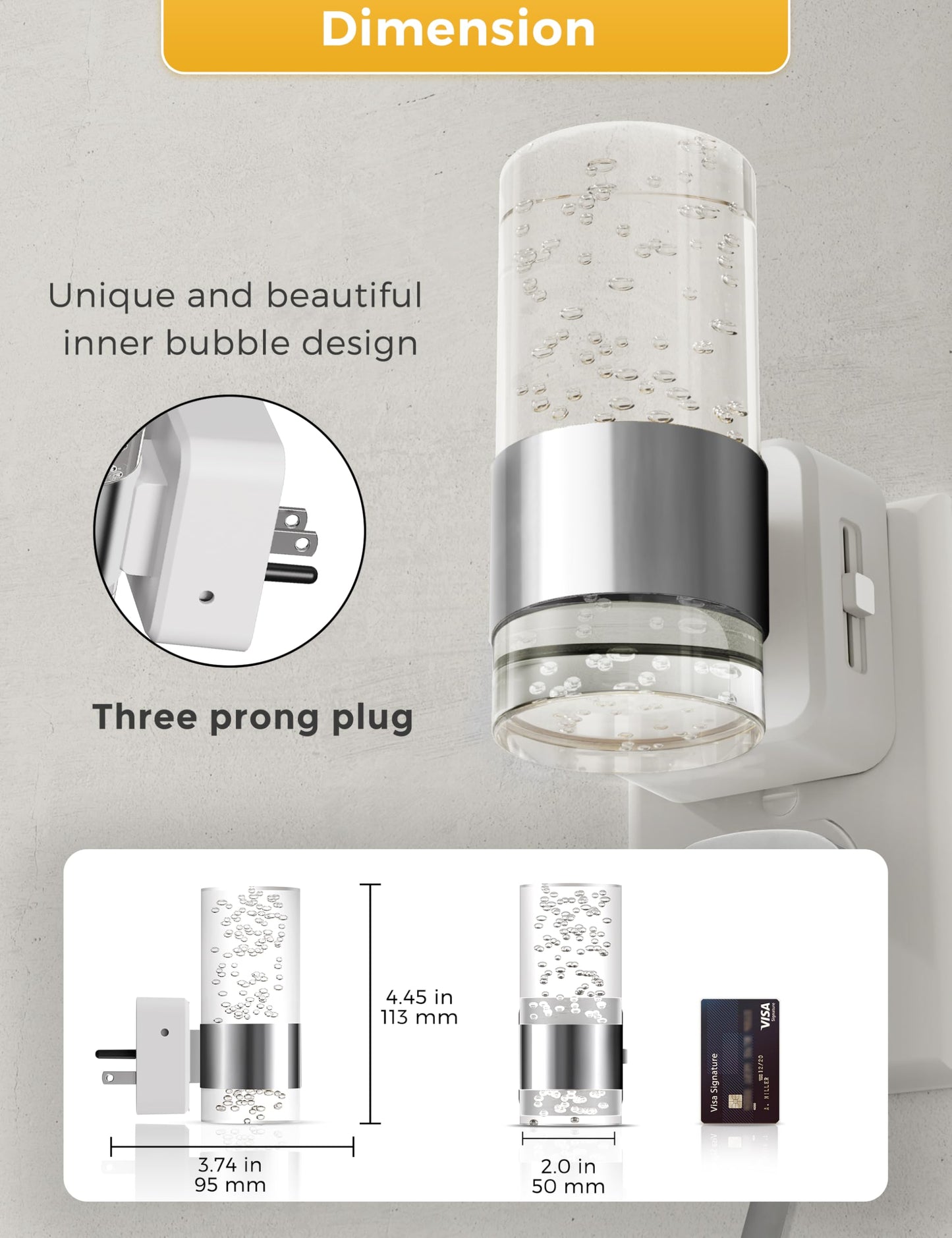 L LOHAS LED Night Light, Dimmable Plug-in, 2 Pack, Adjustable Brightness 0-100 LM, Amber, Model A-GY19707DCH2US-2