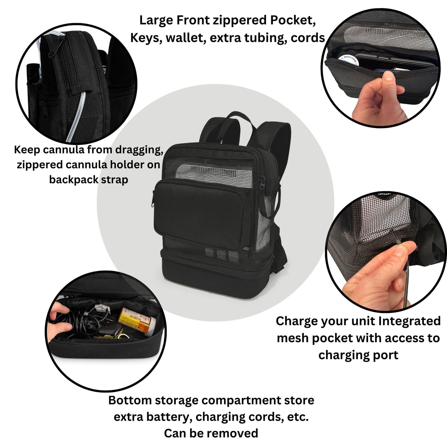 O2TOTES Lightweight Backpack Compatible with Drive DeVilbiss iGo2 POC Custom Fit Carrier with Storage Pockets & Large Bottom Compartment for Extra Batteries, Accessories