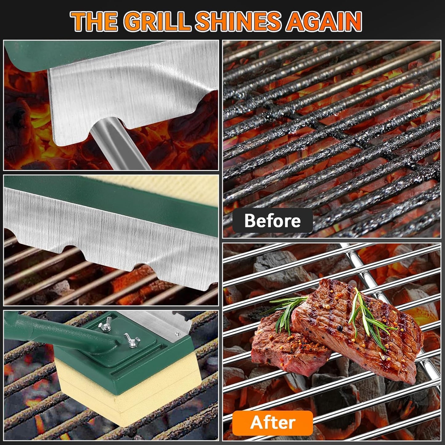 Replaceable BBQ Cleaning Head (No Handle), Safe Replacement Cleaning Pad for Cast Iron/Stainless-Steel Grates