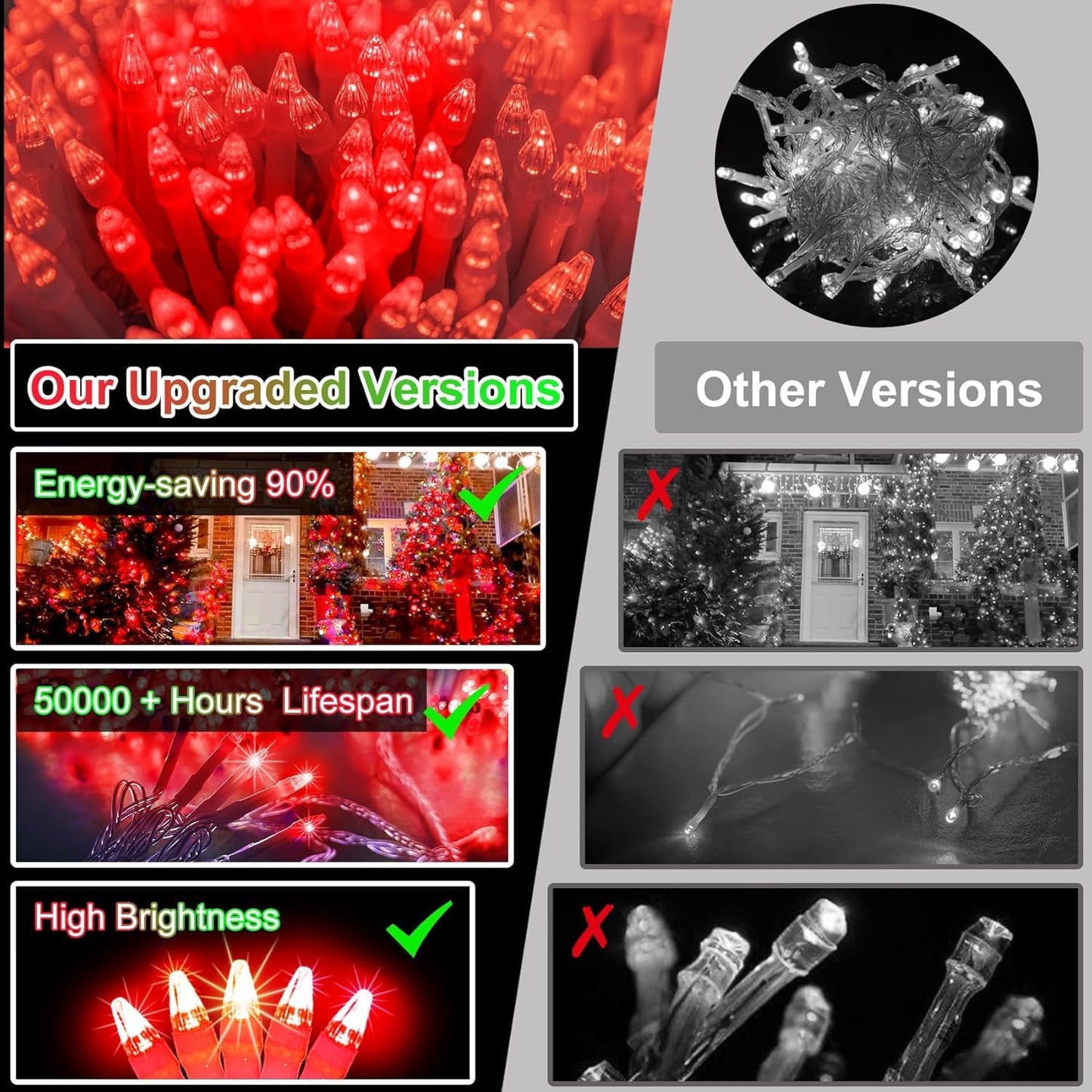 750 Led 240Ft Christmas String Lights Outdoor 12 Pro Modes And Timer Memory & Brightness Plug In Outdoor Waterproof Clear Wire Twinkle Light For For Xmas Yard Tree Wedding Party Decor (Red)