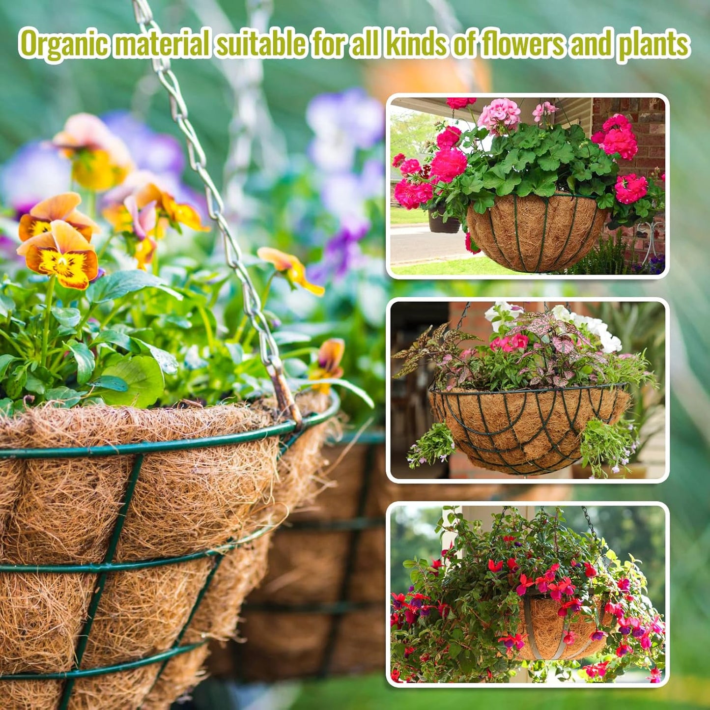 Legigo 3 Pack 16 Inch Hanging Basket Coco Liners Replacement, 100% Natural Round Coconut Coco Fiber Planter Basket Liners for Hanging Basket Flowers/Vegetables