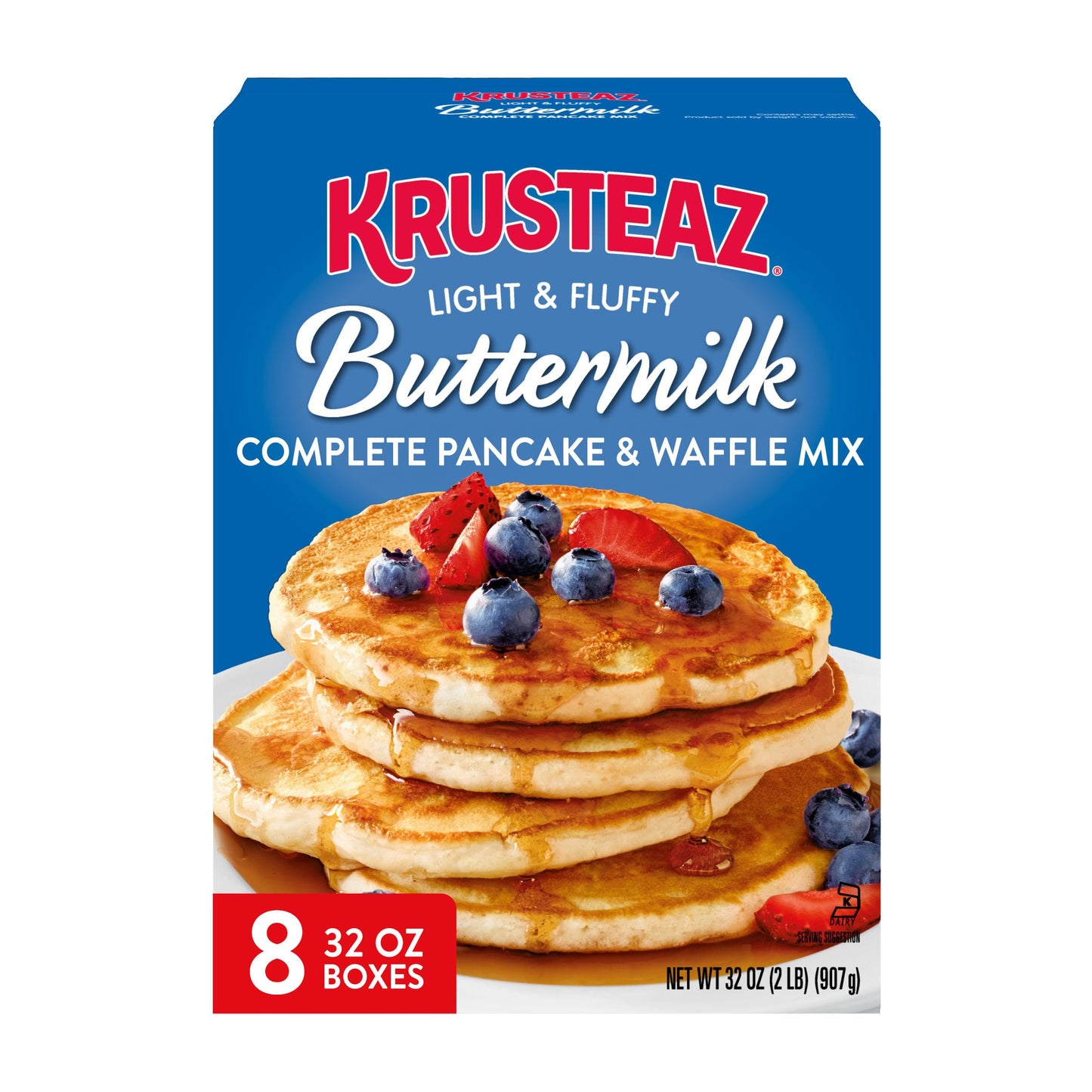 Krusteaz Light and Fluffy Buttermilk Complete Pancake Mix Waffle and Pancake Mix Just Add Water 32 oz Box (Pack of 8)