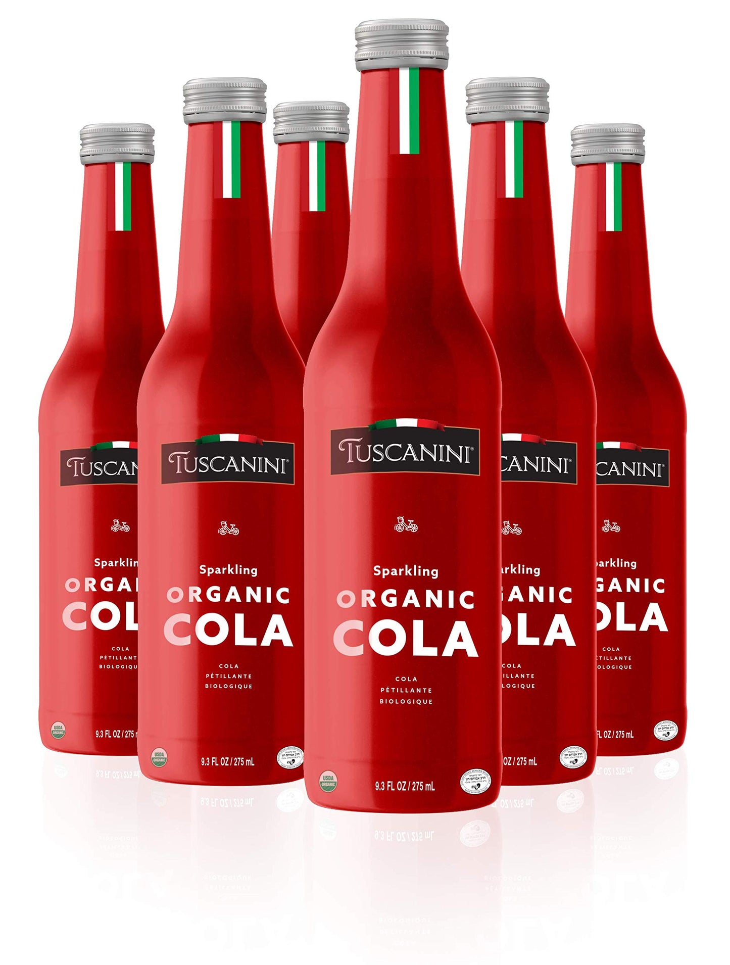 Tuscanini Organic Cola Soda, Naturally Caffeine Free, 9.3oz (6 Pack), Elegant Glass Bottle, Great Taste, Chemical Free