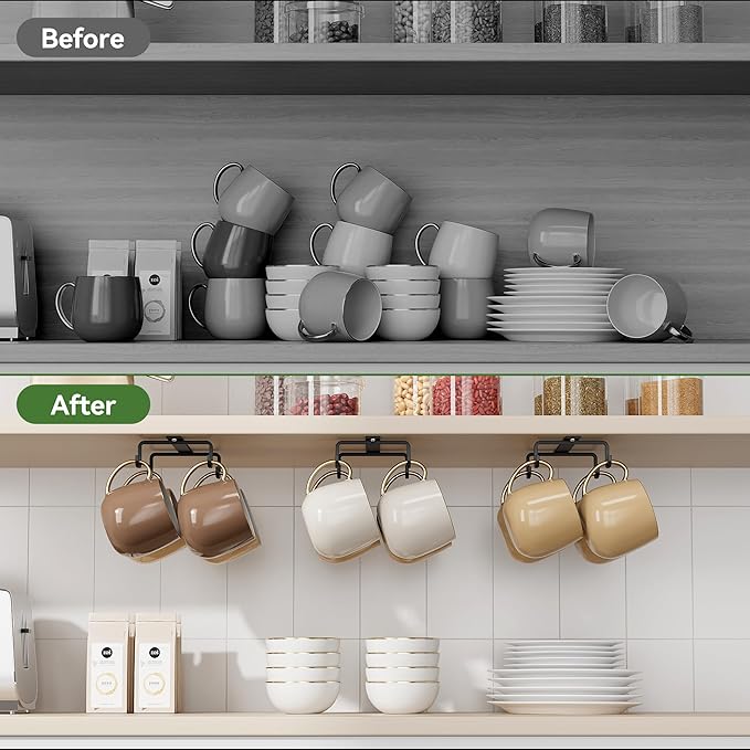 ECROCY Mug Hooks Under Cabinet Space-Saving, Easy Screw Mounting, Metal Coffee Cup Hooks 3 Pack