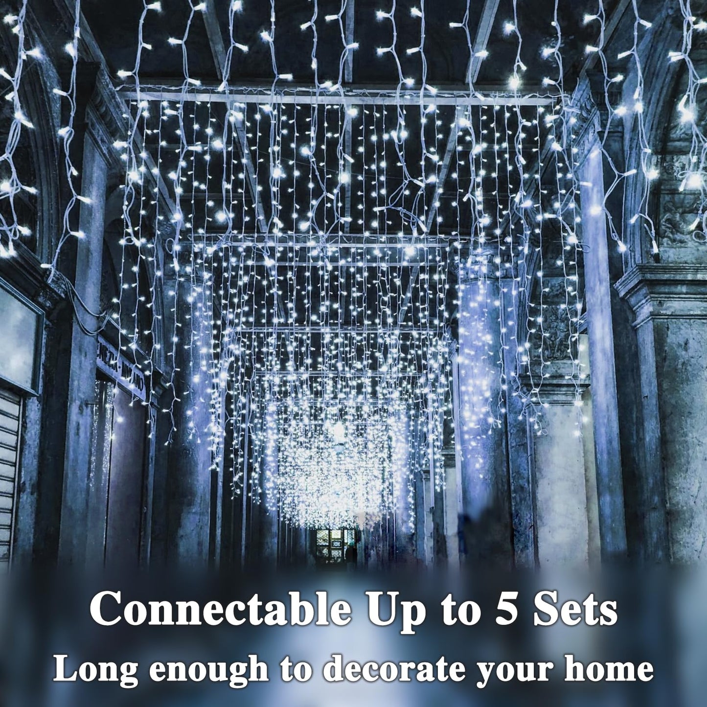 KAQ 240LED Connectable String Lights Cool White Indoor Outdoor Clear Wire Model GP-SW290DC0209-IP44 for Decor