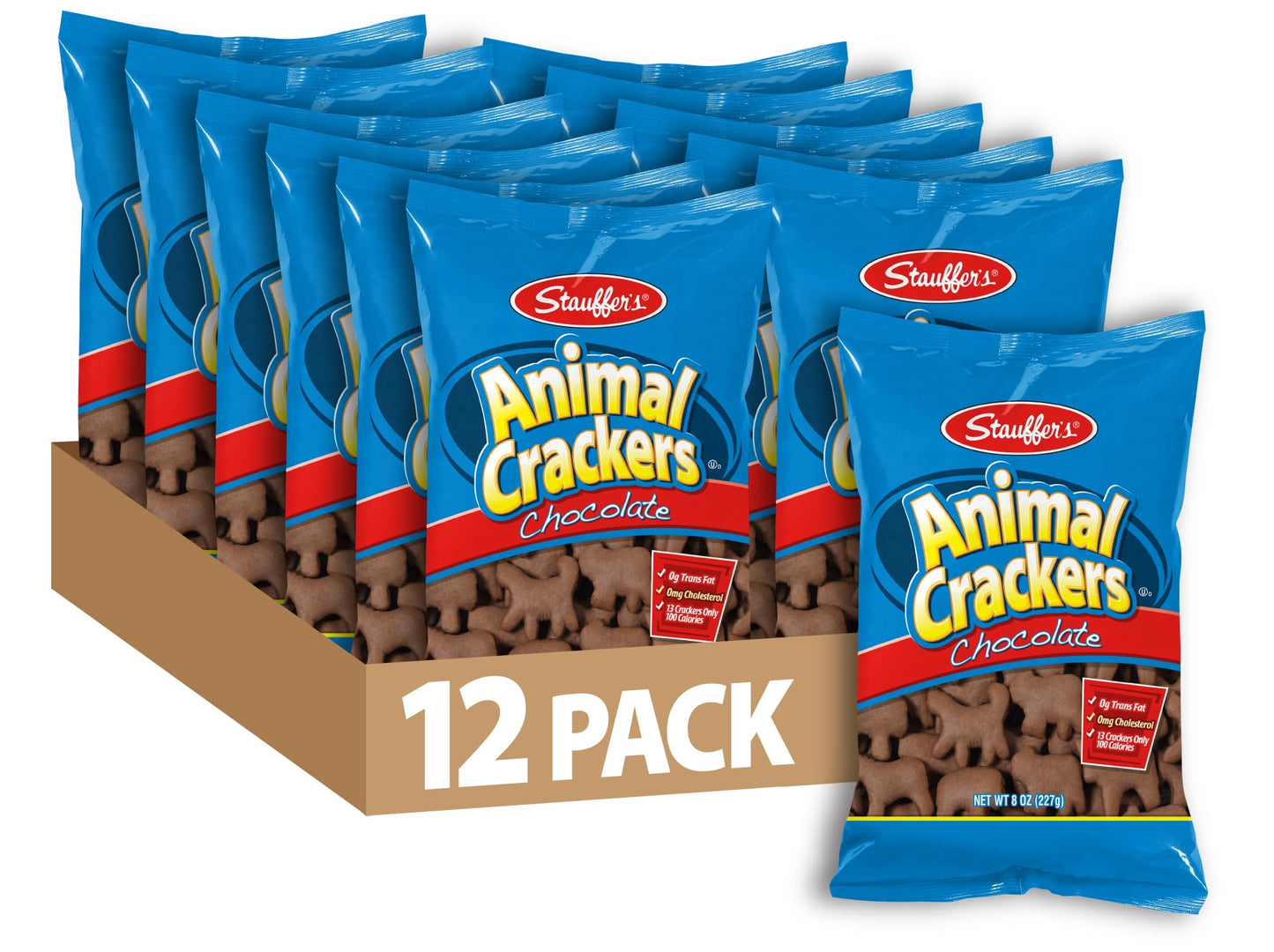 STAUFFERS Chocolate Animal Crackers - 12 Count, 8oz Bags - Classic Animal-Shaped Snacks for the Family