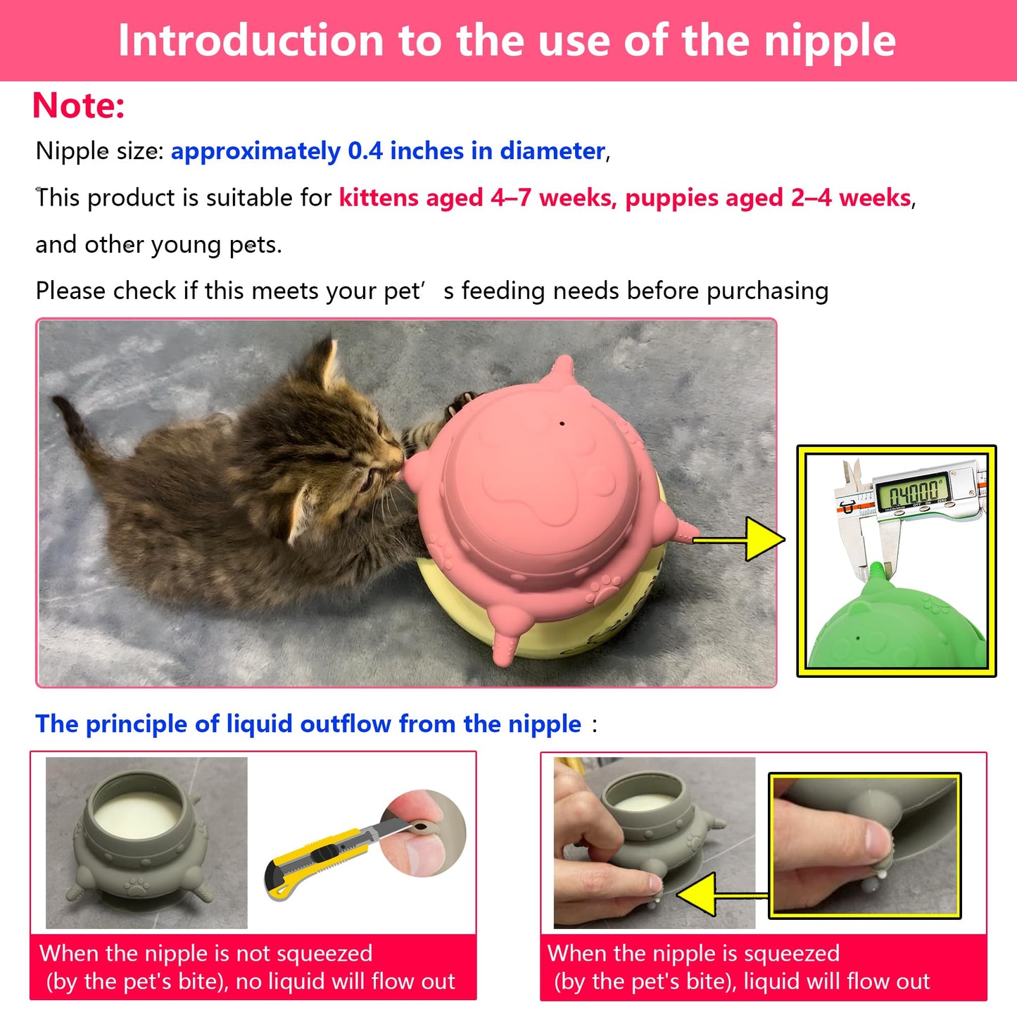Newborn Puppy and Kitten Feeder, Milk Feeding Bowl – 4-Nipple Design for Easy Nursing of Small Pets