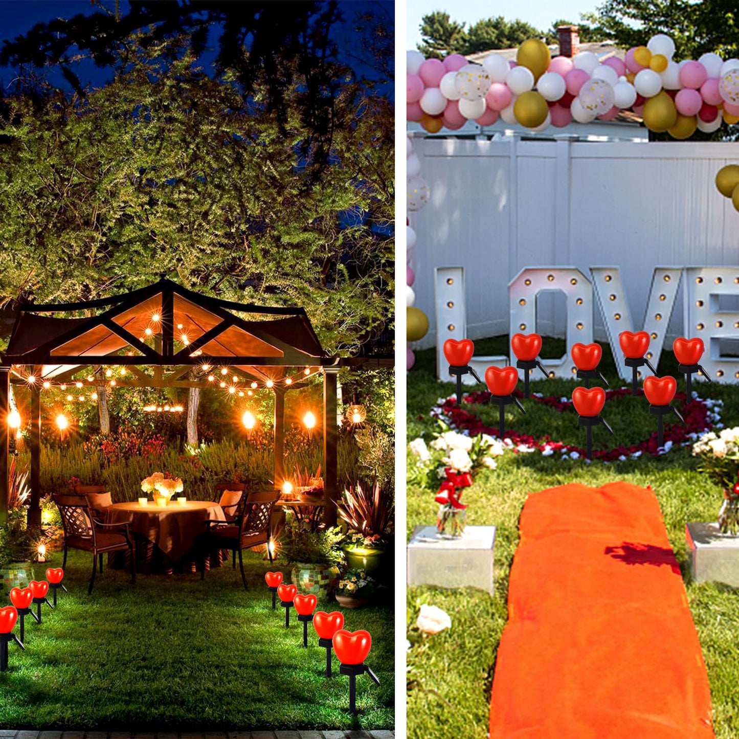 LAIAMER Valentine's Day Red Heart Solar Lights Outdoor, 4Pcs Waterproof Valentine's Day Solar Garden Lights LED Heart Lights Mother's Day Decorations for Yard Walkway
