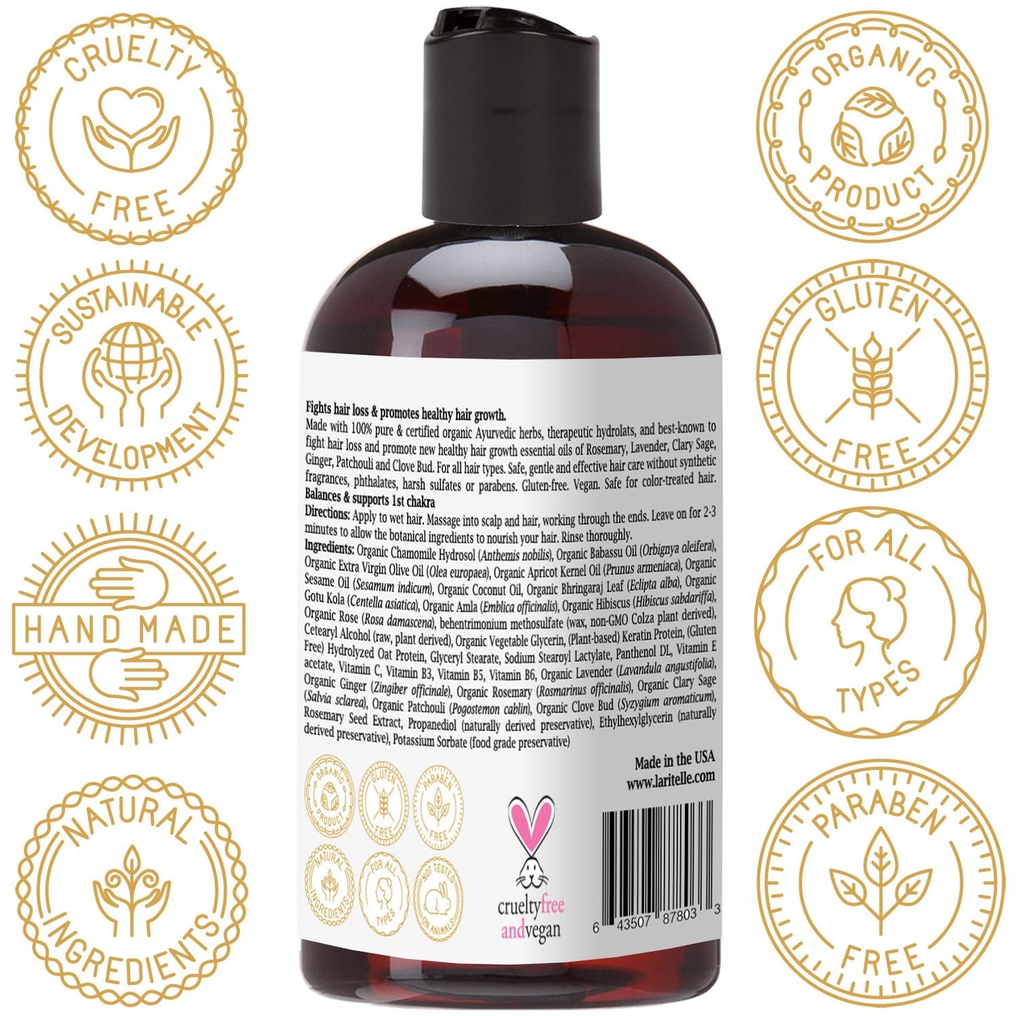 Organic Travel Size Conditioner 2 oz | Fortifying, Strengthening & Rejuvenating | Stops Hair Shedding, Promotes Hair Growth | Ayurvedic Herbs, Lavender, Ginger, Rosemary, Patchouli & Cloves