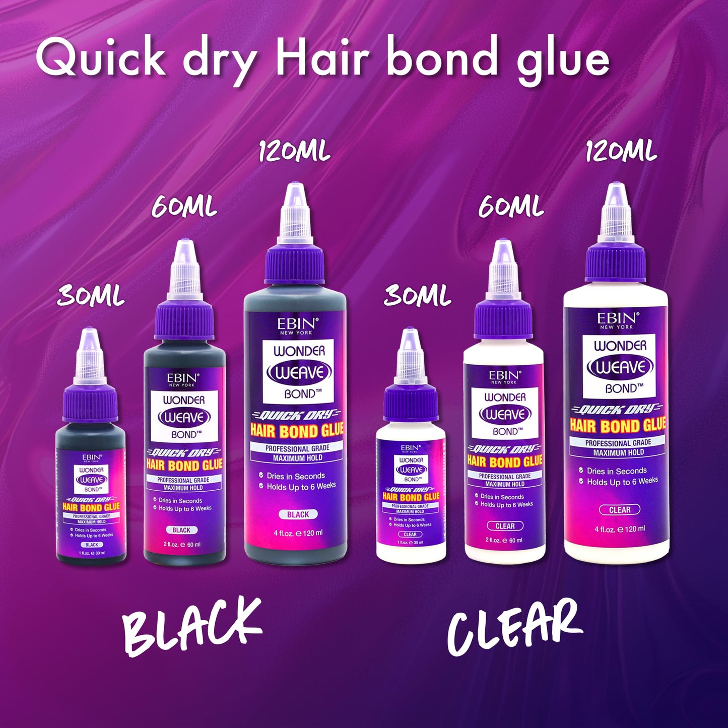 EBIN NEW YORK Wonder Weave Bond Hair Bond Glue Clear 4 Fl Oz - Quick-Dry Hair Glue with Strong Hold for Weave and Track Applicat