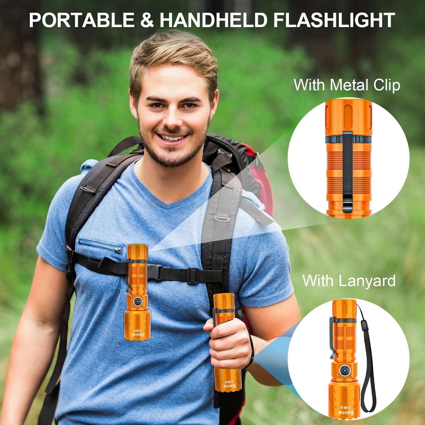 Flashlights High Lumens Rechargeable 20000 Lumens Super Bright 1500 Meters Long Range Small Powerful Flashlight 6 Modes Led Tactical Pocket Waterproof Flash Light For Home Emergency (2 Orange)