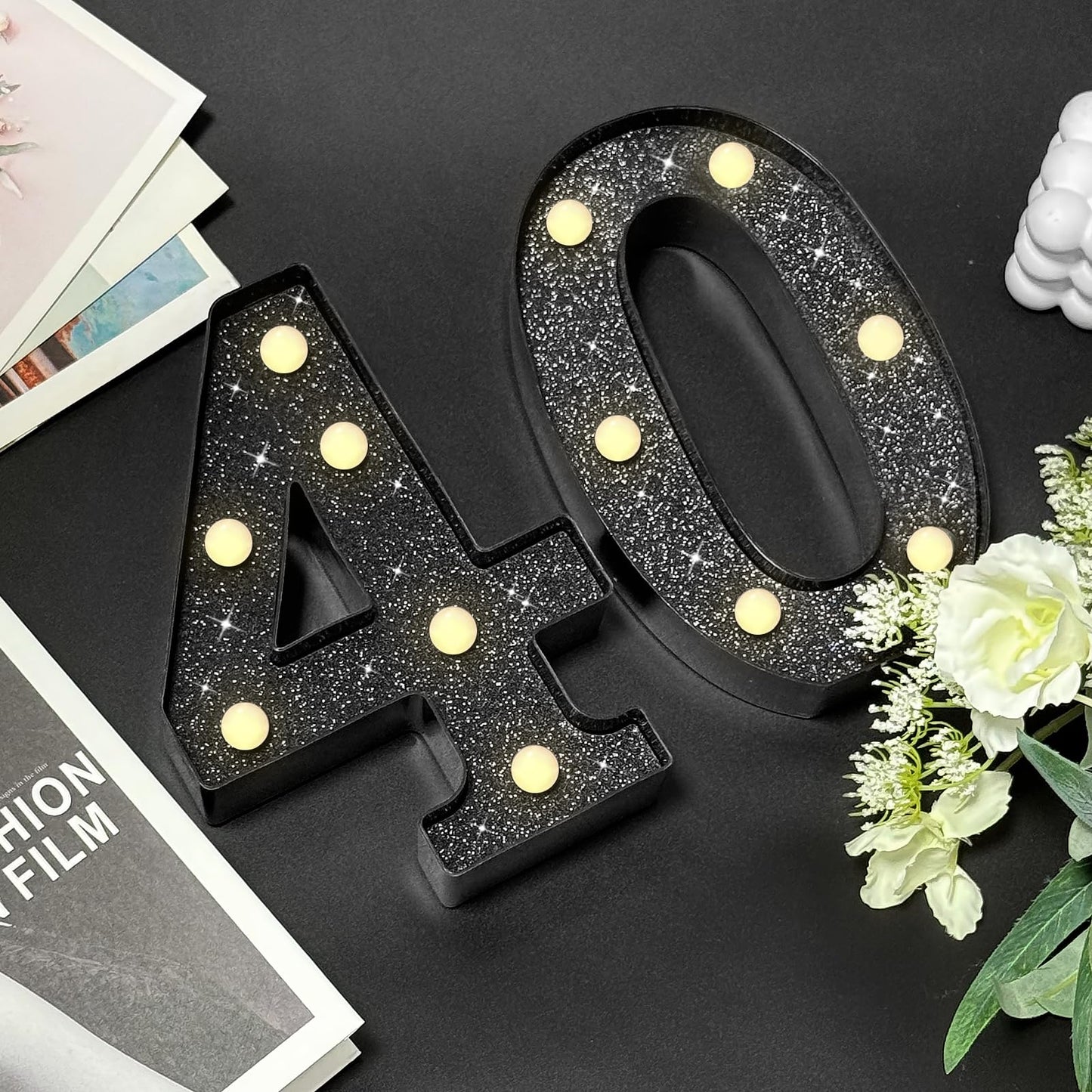 8.7In 40Th Birthday Decorations Gifts For Her Him Light Up Numbers Decorative Sign For 40Th Birthday Wedding Work Anniversary Backdrop Table Wall Decor(Black)