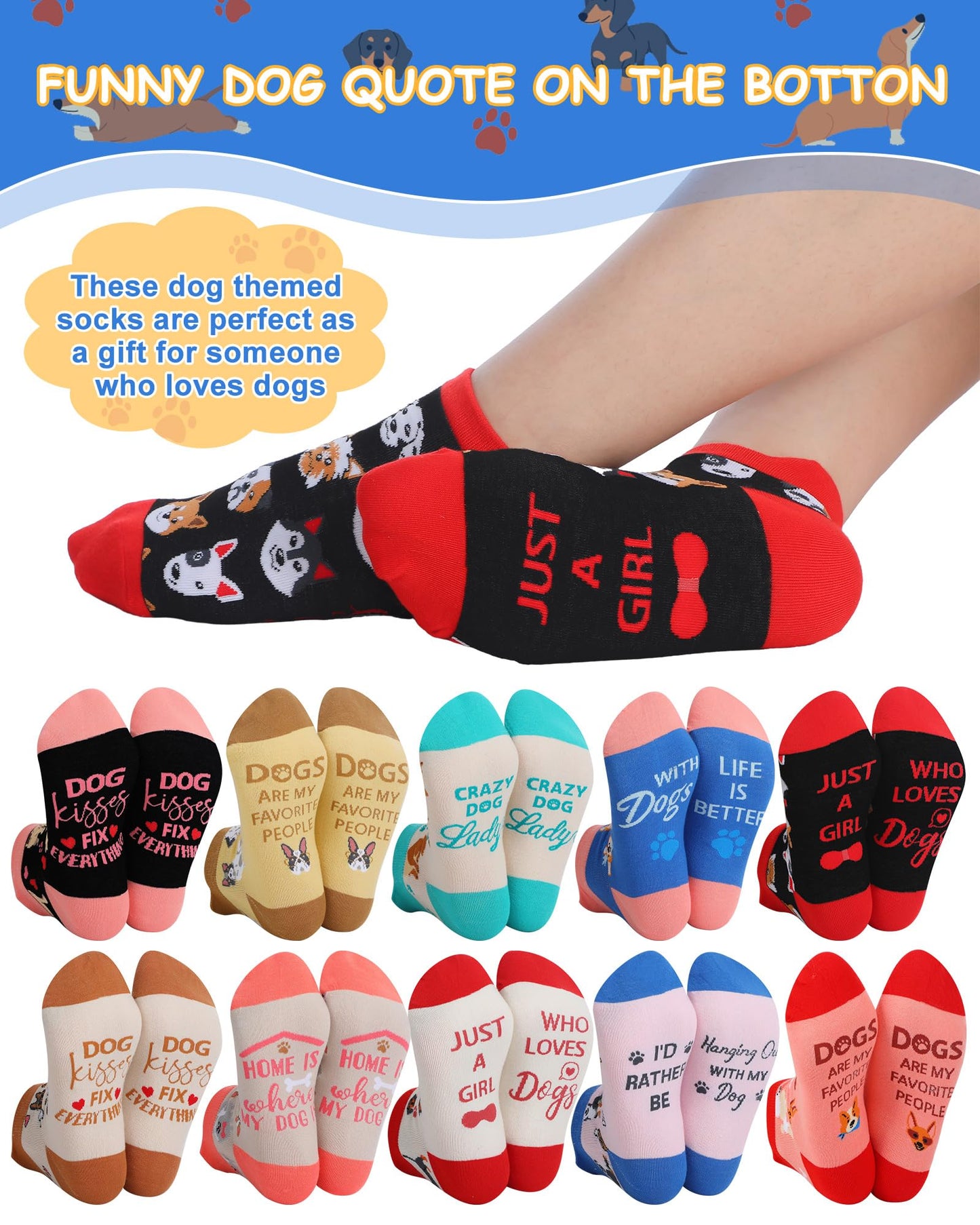 ShinyMatch 10 Pairs Dog Socks for Women Novelty Soft Cotton Socks Cute Animal Gifts for Dog Lovers Veterinary Gifts Mother's Day Ladies Favors