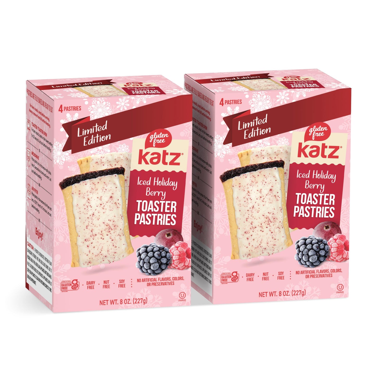 Katz Gluten Free Iced Holiday Berry Toaster Pastries. Limited Edition Kosher Breakfast Snack. Free of Dairy Peanuts Tree Nuts and Sesame No Artificial Color. (2Pk)