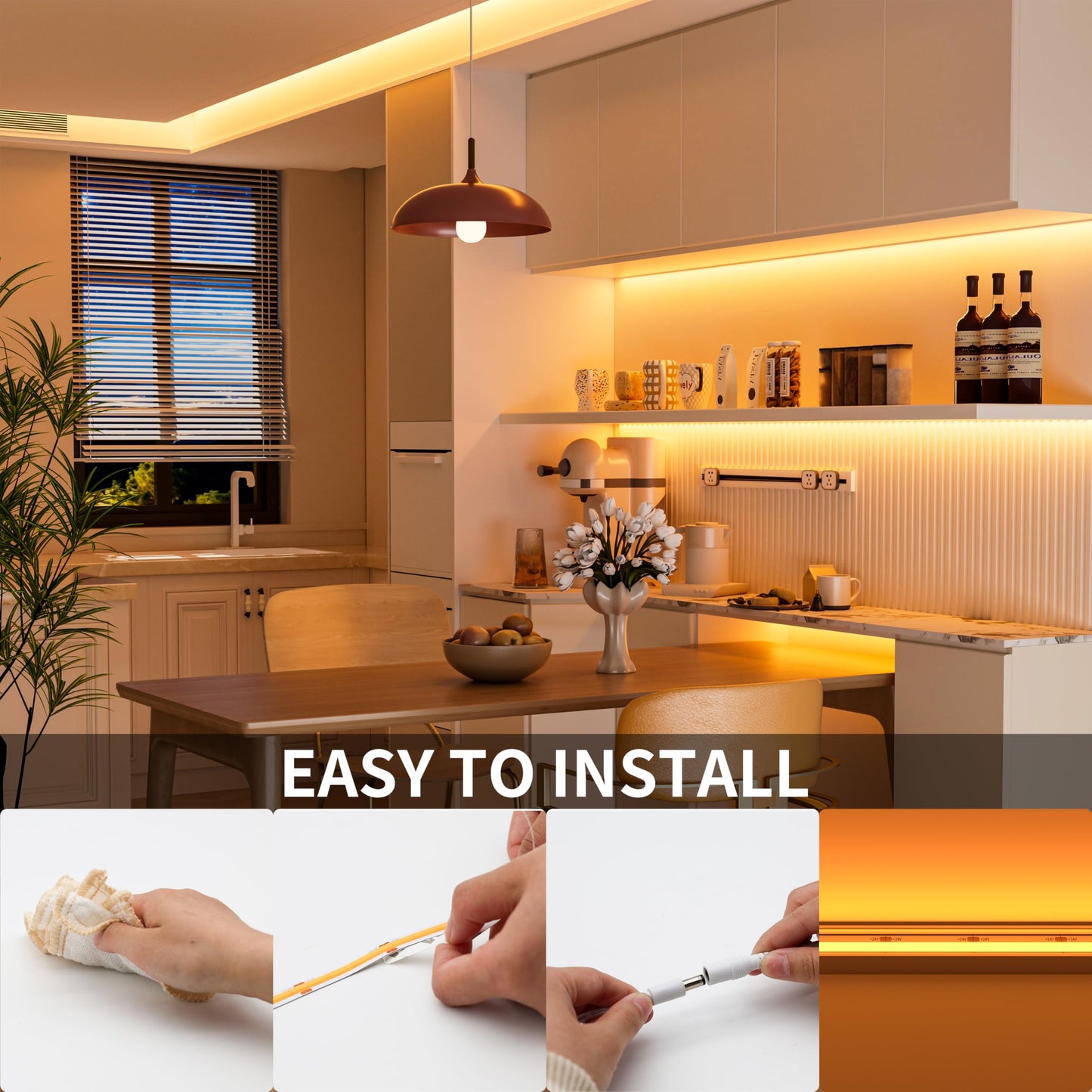 Pautix Cob Led Strip Light 20Ft/6.1M 3087Leds Warm White 2000K Cri90+ High Lumen Dc24V Flexible Led Tape For Cabinet Home Diy Lighting Projects With 1Pcs Cob Connector Wire(Power Supply Not Included)