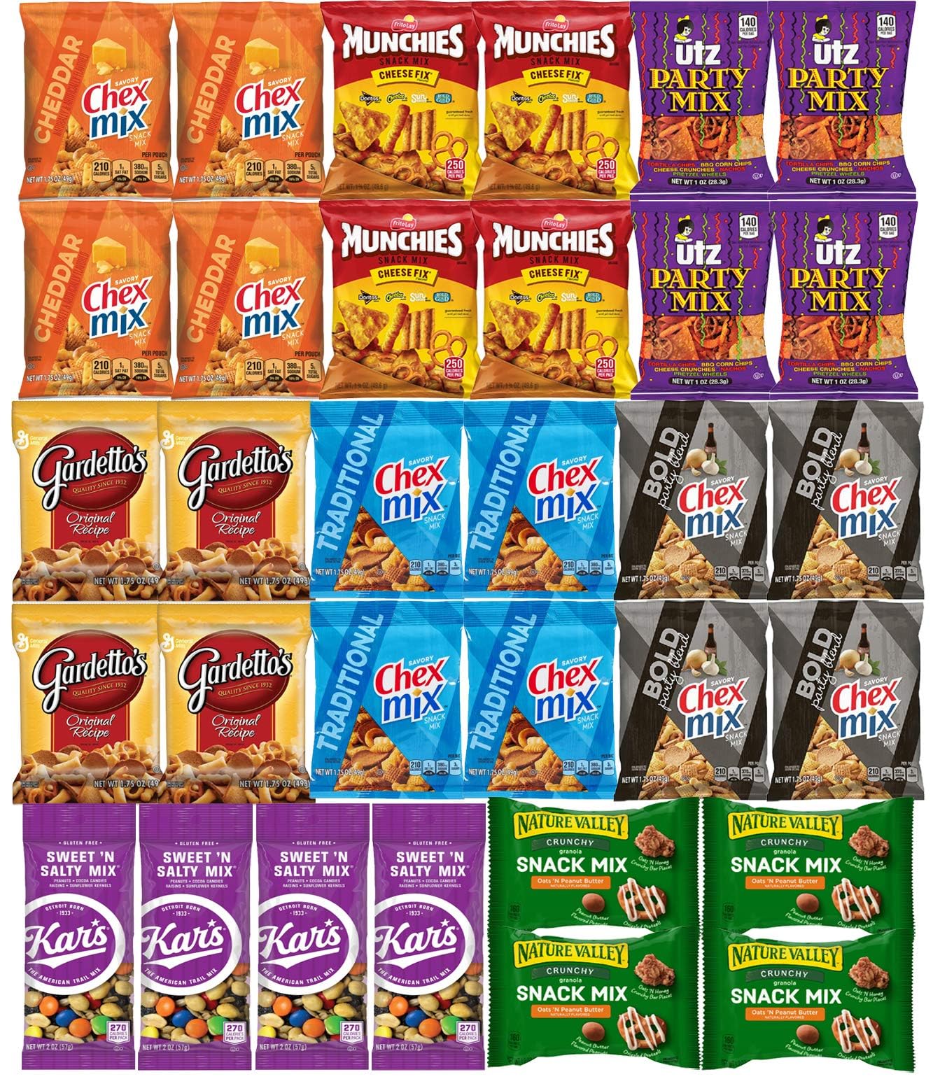 Snacks Variety Pack for Adults - Snack Pack Care Package - Party Mix Snack Mix Chex Mix Individual Packs Bulk Assortment (32 Pac