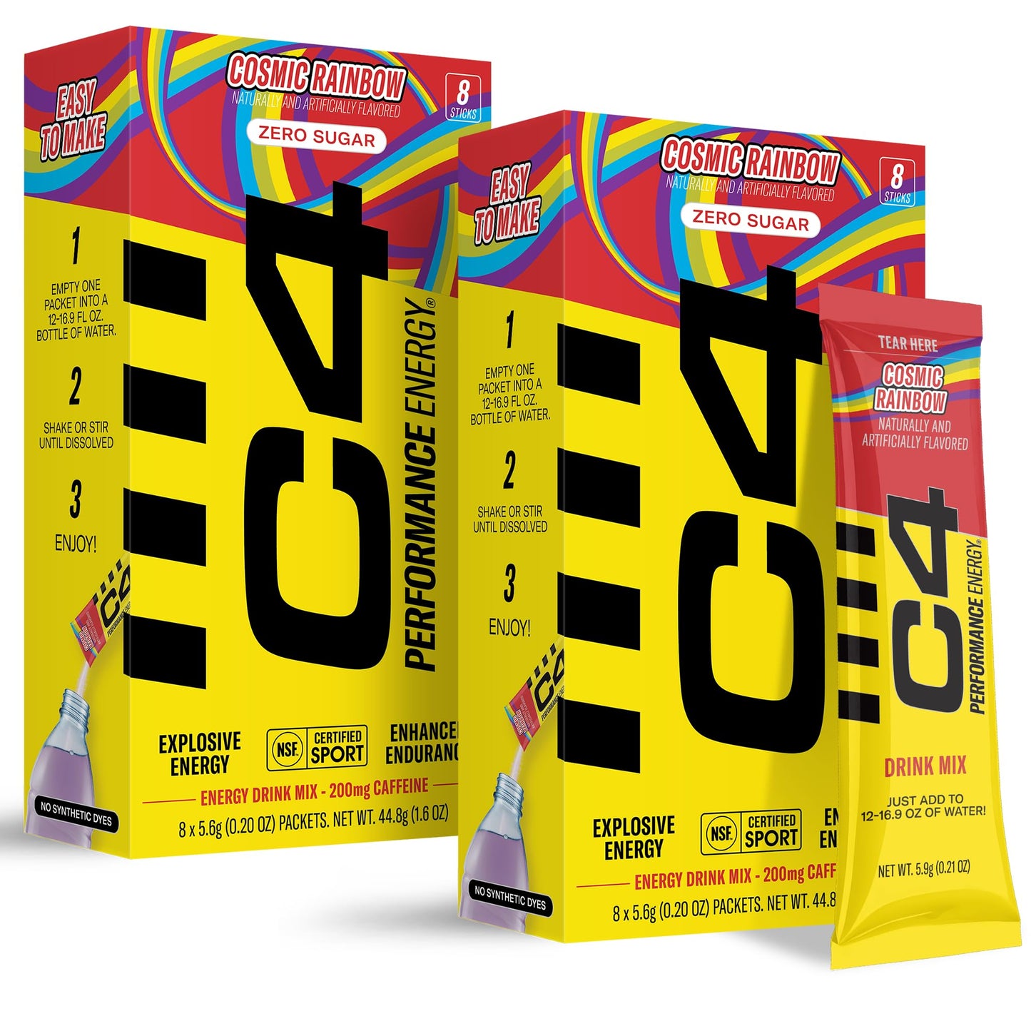 C4 Performance Energy Cosmic Rainbow 200mg Caffeine Zero Sugar NSF (2 Boxes 16 Sticks)