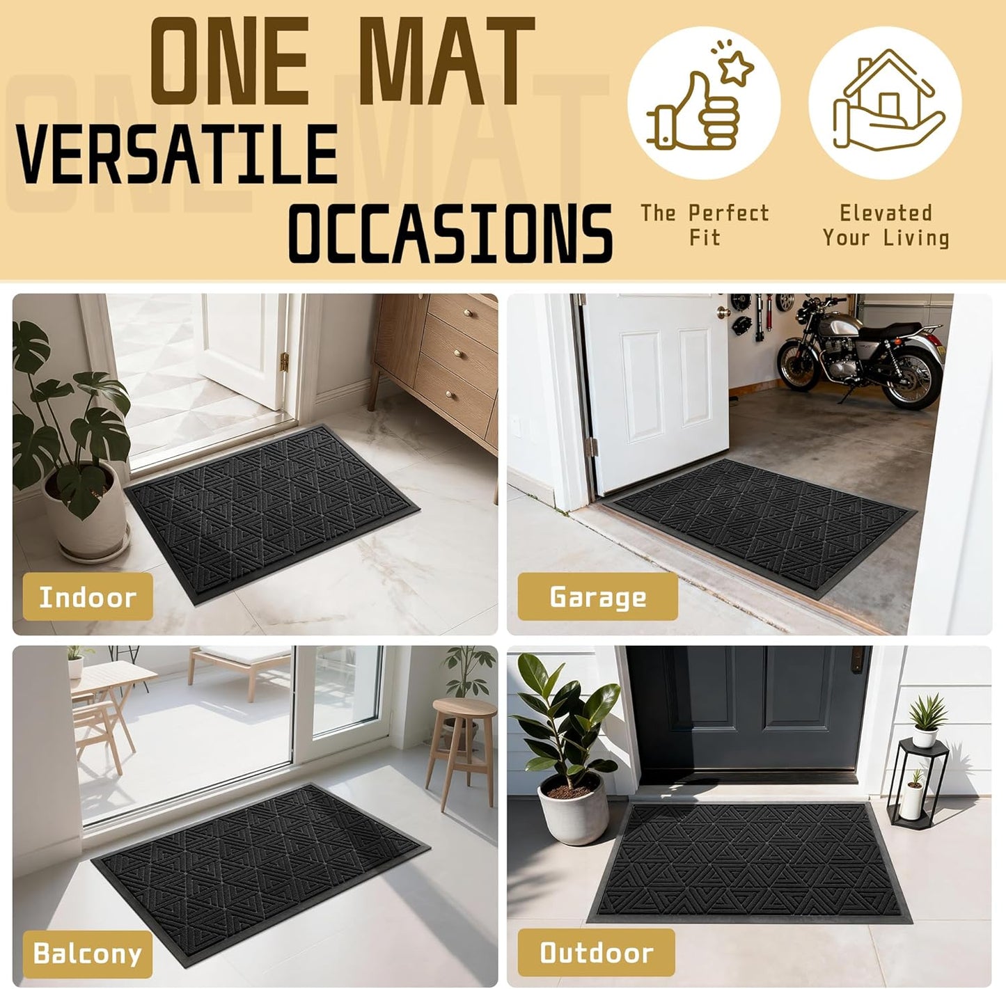 Yimobra Extra Large Door Mat 60x36, All-Weather Waterproof Non-Slip Welcome Matt Outdoor, Heavy Duty Non Slip Doormat for Entryway for Patio and Garage Indoor, Easy Clean, Black