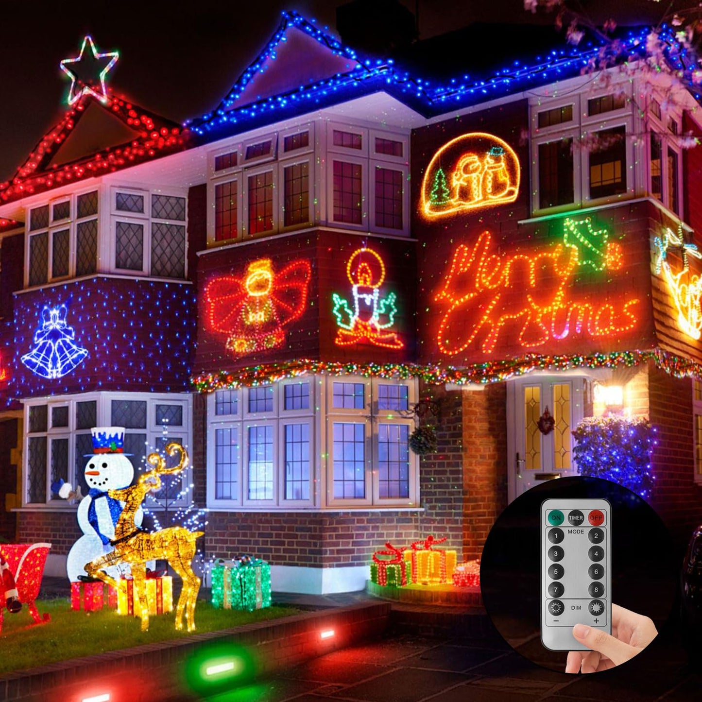 Filltown Battery Operated Christmas Lights, 33Ft 100 LED, Multicolor, Green Wire, Auto Timer, 8 Modes, Remote Control