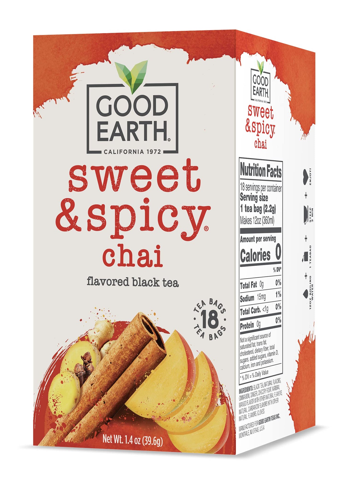 Good Earth Tea Sweet & Spicy Chai Black Tea, 18 Teabags (Pack of 6)