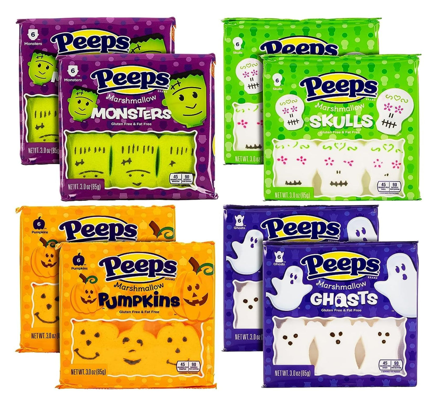 Peeps Marshmallows Variety of 8 Packs of Each Monsters Skulls Ghosts and Pumpkins 48 Total Halloween Peeps Marshmallows Packaged By Kensington Valley Trading