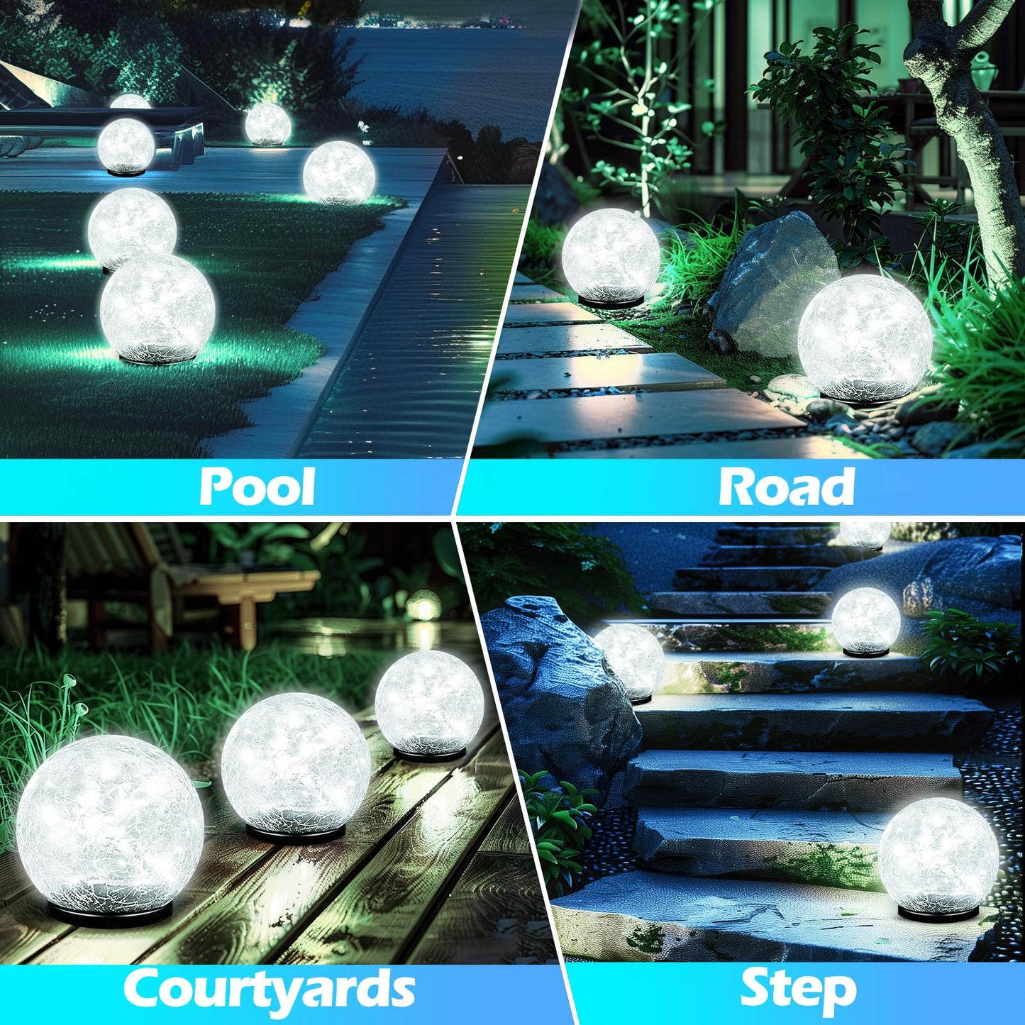 Coroor Garden Solar Ball Lights - 50 Led ed Glass Globe, Waterproof, 4.7 White, 2 Pack For Outdoor Pathway & Lawn Decor