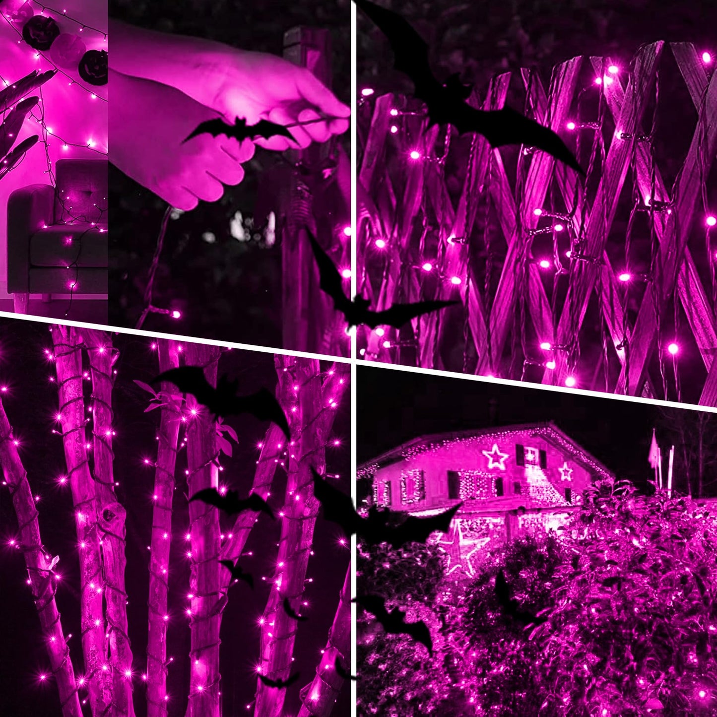 kemooie 500 LED Pink Fairy Lights, 164 FT, Black Wire, 8 Modes, Indoor/Outdoor Decoration