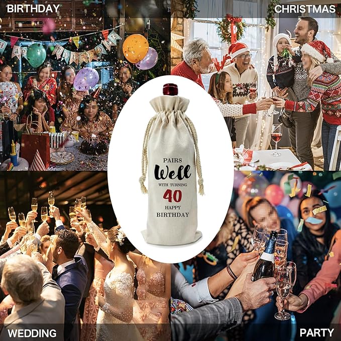 ZHANTUONE,40st Birthday Gift,Drawstring Polyester Cotton Cloth Wine Bag,Funny Birthday Wine Bag,40 Years Old Birthday Party Decoration Wine Bag Gifts,Birthday Party Decorations Ideas Wine Bag