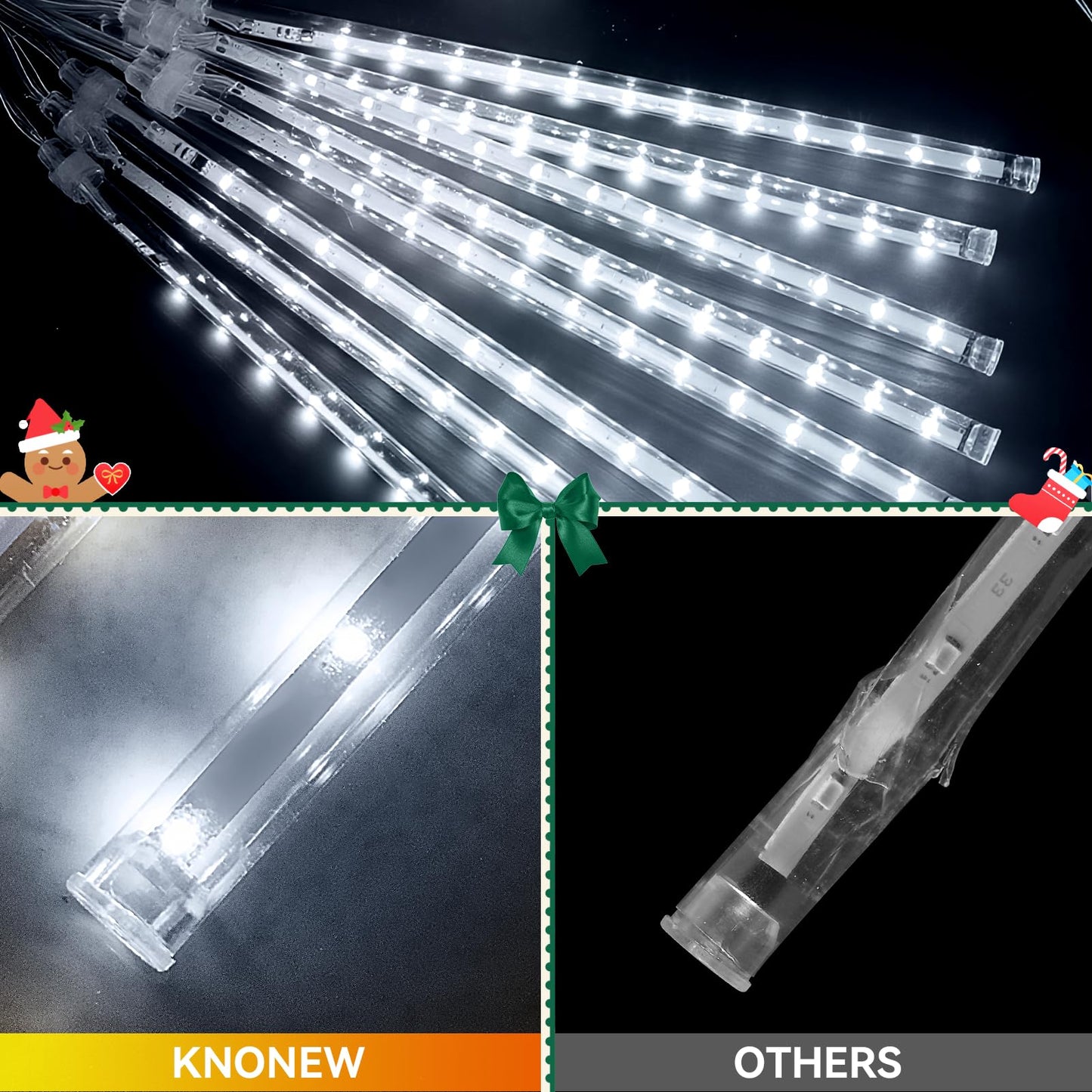 KNONEW LED Meteor Shower Lights 40 Tubes Cool White Waterproof for Xmas Tree, Wedding, Party, Garden, Model KN-1000-LIG168-01