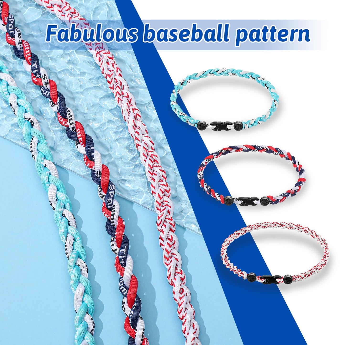 Junkin 3 Pcs Baseball Necklaces Three Braided Rope Titanium Necklace for Team Gifts Boys Men Player Softball Fans Sports (Simple