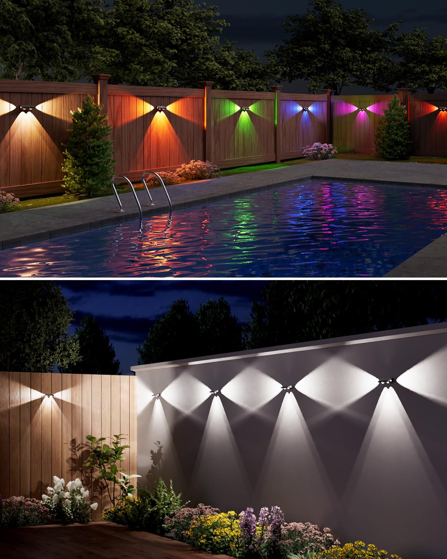 Jackyled Solar Fence Lights 12 Pack Outdoor Waterproof Led Light Solar Powered 10 Modes Rgb Color Changing/Warm White 3-Way Lensed Lighting For Deck Railing Backyard Wall