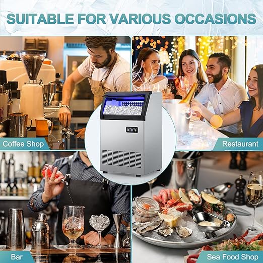 Commercial Ice Maker 260Lbs/24H, Ice Machine 72pcs Ice Cubes, Undercounter Ice Maker Machine with Water Line and Filter, 35 Lbs Storage Ice Bin, Stainless Steel Ice Maker for Home,Shop,Bar