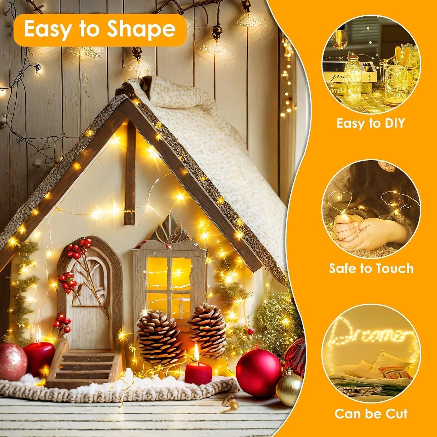 BHCLIGHT 66Ft 200LED Fairy Lights with Remote, Waterproof, 8 Modes, Warm White, Model MLS-D4.5V1.35WUC-O