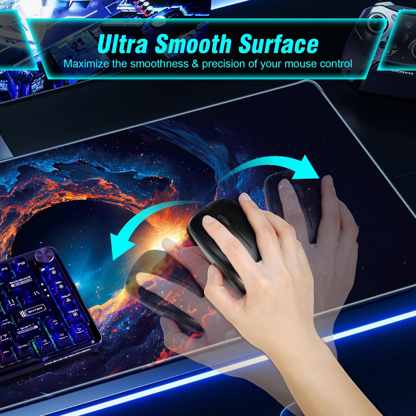 Large Gaming Mouse Pad, 35.4x15.7in Technological Nebula Style Gaming Mousepad, Professional Non-Slip Rubber Base Big Mouse Pad, Mousepad XXXL for Gaming & Office & Home, Full Desk Mouse Pad